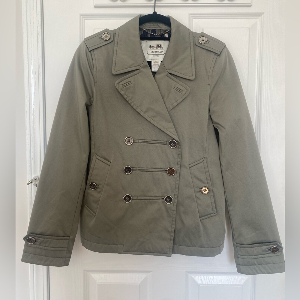 COACH Short Trench Coat Jacket In Khaki Green (SMALL)
